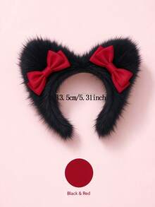 1pc Autumn Plush Cat Ear Headband With Premium Satin Ribbon Bow, Cute Cosplay Hair Accessory For Party Costume - Multicolor - View 9