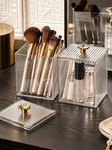 Clear Acrylic Box Jewelry Cosmetic Storage For Women Makeup Organizer Pad Lipstick Earring Ring Desktop Vanity Countertop Elegant Transparent Home Storage Container For Dressing Table Room Home Bathroom Kitchen Decor Travel Essentials Accessories - Multicolor - View 7