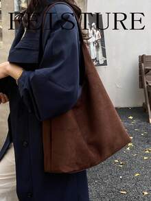 FEISTURE 1pc Solid Color Women's Large Capacity Suede Material Mother-Daughter Shoulder Bag, Fashionable Underarm Bag, Suitable For Girls, Women, College Students, New Professionals And White-Collar Workers, Perfect For Work, Business, Commuting, School - Coffee - View 7