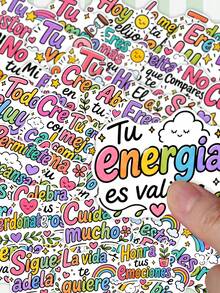 50Pcs Spanish Positive Quote Stickers, Colorful Inspirational Affirmation Waterproof Vinyl Stickers, For Laptop, Water Bottle, Journal, Skateboard, Teens Decor - Multicolor - View 2