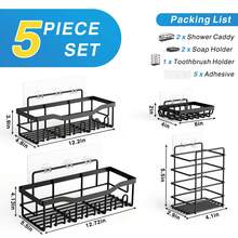 Adhesive Shower Caddy, 5pcs Rust-Proof Stainless Steel Bathroom Storage Rack, Large Capacity, No Drilling Required, Suitable For Bathroom Storage And Home Decor - Gold - View 7
