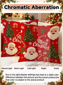 1pc Christmas Theme Plush Pillowcase (Insert Not Included) - Holiday Home Decor, Featuring Santa Claus, Christmas Tree And Gift Box Patterns, Suitable For Sofa, Bench, Living Room And Bedroom; Made Of Soft Fabric With Hidden Zipper Design; Suitable For All Seasons And Machine Washable. - Multicolor - View 6