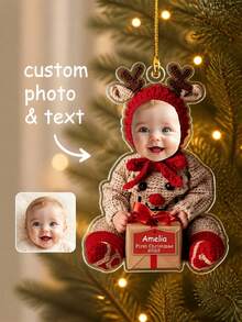 Personalized Baby Photo Christmas Ornament, Custom Name Face Cutout Hanging Decoration, First Christmas Keepsake, Holiday Tree Decor, Custom Picture Gift For Parents And Family, Baby Christmas Memory, Festive Holiday Keepsake, Custom Photo Ornament - Multicolor - View 1