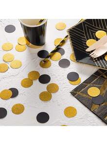 100pcs/Set Black & Gold Round Confetti, Glitter Letters & Round Confetti Table Scatter, Suitable For Adult Party Decoration - View 3