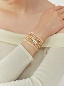 Sorayune 6pcs Set Elegant CCB Beaded Multi-Layer Elastic Bracelet Suit, Suitable For Women's Holidays Gift And Daily Wear - Multicolor - View 3