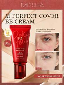 Missha M 2件組臉部彩妝套組：Perfect Cover BB霜 SPF42 (50ml) 與控油定妝粉，全遮瑕長效自然妝感套組 - #23 暖米色+杏色 - 查看 2