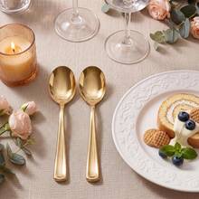 2/25/50pcs Gold Reusable Iron Alloy Fork & Spoon Cutlery, Hand Washable, Suitable For Home, Restaurant, School, Office Party - Gold - View 5