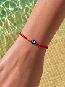 1PC Bohemian Evil Eye Bracelet, Beaded Bracelet, Red Adjustable Bracelet, Lucky Bracelet, Summer Gift, Gift For Her - Multicolor - View 5