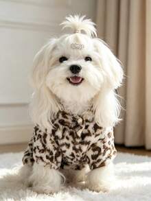 Autumn/Winter Pet Leopard Print Hooded Jacket, Thick Fleece Lining, Warm Plush Clothing For Small/Medium Dogs, Teddy, Bichon, Maltese - Multicolor - View 3