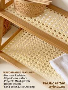 1pc 2 Tier Desktop Storage Rack, Wooden Organizer Shelf With Perforated Panels, Space Saving Countertop Storage Stand For Office Supplies, Books, Kitchen Essentials And Beauty Items, Small Table Organizer For Home, Office, Dorm Room - Khaki - View 7