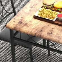 Juego de Comedor para 2 Personas, Mesa Cuadrada de Madera con 2 Sillas Tapizadas, Diseño Retro Industrial, Estructura Metálica Resistente, Asientos Acolchados, para Apartamentos y Espacios Pequeños - Marrón - Ver 8