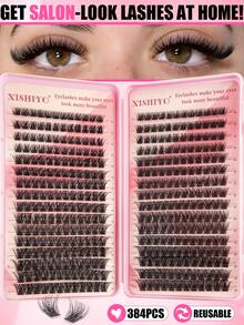 Best-Selling False Eyelashes: 384 Clusters D-Shape Natural Style False Eyelashes, DIY Cluster Design, Lightweight And Soft, Suitable For Various Makeup Looks; Cartoon Style Mixed Length Single Cluster False Eyelashes, Natural Makeup Effect Like Real Eyelashes, Exquisite Craftsmanship - Pink - View 4