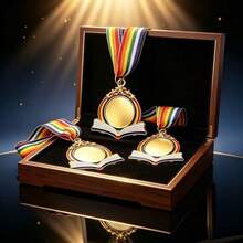 3pcs Book & Star Zinc Alloy Metal Medals, Campus Reading Knowledge Competition Honor Medals, Student Reading Contest Award Commemorative Plaques, Academic Achievement Awards, Training Course Completion Rewards, Event Award Commemorative Gifts - Gold - View 5