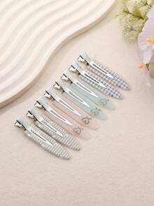 8pcs Light Color Plaid Striped Heart Rhinestone Women's Hair Clips, Versatile Hair Accessories For Daily Commute, Dating, Photo Shooting - Multicolor - View 5