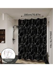Tirai Mandi Motif Marmer Hitam Premium, Gaya Mewah, Mudah Dibersihkan, Tahan Lama, Tahan Air, Kedap Cahaya, Buram, Cocok Untuk Kamar Mandi, Hotel, Rumah, Sekolah, Tersedia Berbagai Ukuran, Dapat Diatur, Dengan Pengait - marmer hitam - View 6