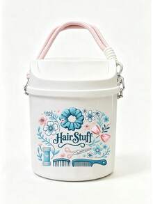 Stylish Cosmetics Print Swing Lid Car Trash Can, Detachable Hanging Rope,Multifunctional Desktop Sundry Storage Bucket, Makeup Brush Holder, Car Interior Decor, Back To School Holiday Gift,Household Essentials And Portable Travel Containers - Multicolor - View 12