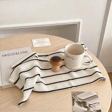 1/2/6pcs Classic Nordic Style Black & White Striped Placemats, Hollow-Out Fabric Napkins & Decorative Tablecloths - White - View 1