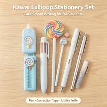 DOWMOO Cute Lollipop Stationery Set, Multi-Color Retractable Pen, Correction Tape, Utility Knife, Gel Pens, Kawaii School Writing Supplies Kit For Girls Students Journaling Gift - Sets - View 3