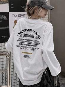 Kaos Lengan Panjang Wanita Kasual Gaya Musim Semi/Gugur, Longgar, Minimalis, Serbaguna - Abu-abu muda - View 3