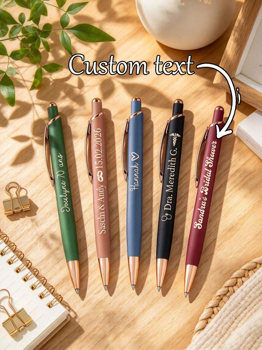 Customized Name Personalized Metal Pen, Customized Fountain Pen, Matte Texture Ballpoint Pen, Blue Ink, Elegant Gift Suitable For Office, Birthday And Events - Sets - View 1