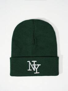 1pc Unisex Y2K Style Embroidered NY Knit Beanie Hat, Brimless Knit Cap For Autumn/Winter Outdoor, Casual Versatile Winter Cold Weather Hat For Daily Commute - Embroidery - View 6