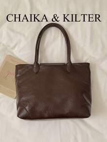 1 buah Tas Tote Bahu Minimalis Persegi dari Kain PU, Cocok untuk Bepergian, Berbelanja, dll. (Dengan Liontin) - Kopi - View 5