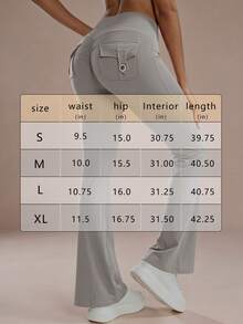 6pecil Women's Autumn/Winter Flare Leggings, Women's Tight Yoga Pants, Casual Multi-Functional Grey Slim Fit Cargo Pants, High Waist Tummy Control, With Pockets, High Elasticity Butt Lifting, Women's Classic Casual Slimming Sports Cargo Pants - Light Grey - View 4