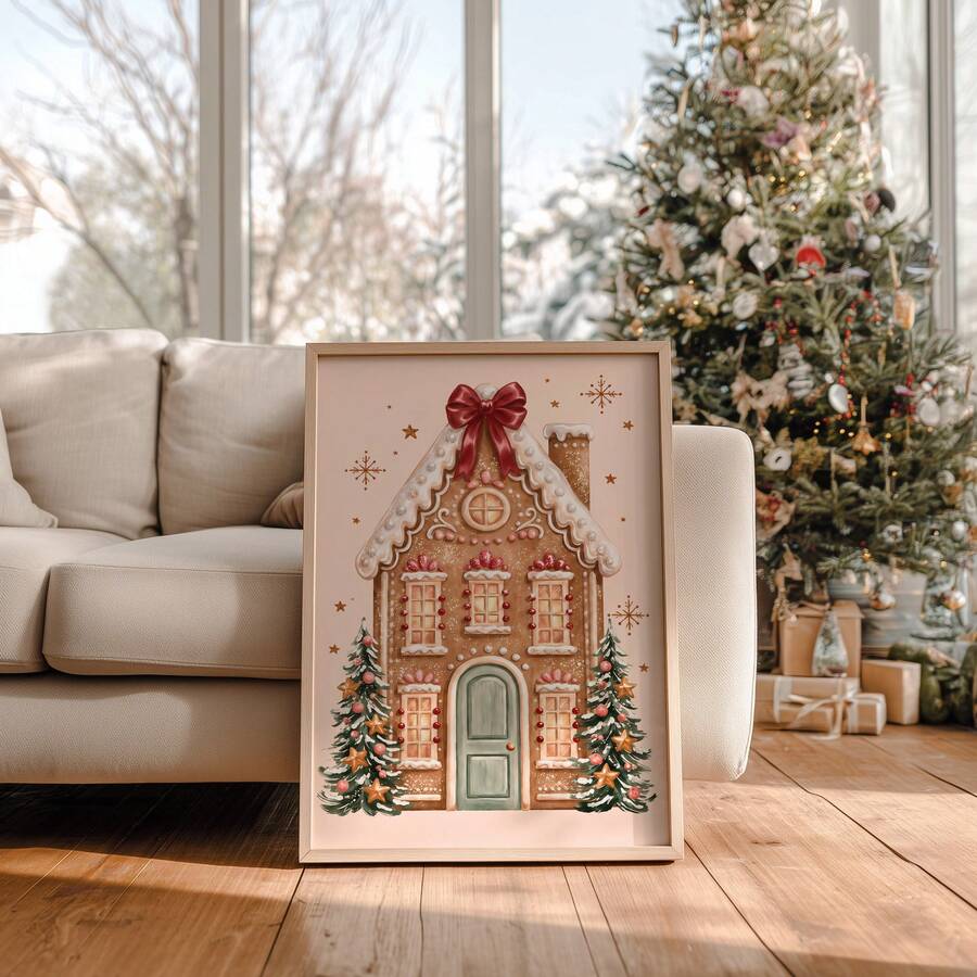 1pc Frameless Whimsical Gingerbread House Pink Country-Style Christmas ...