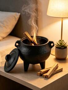 Black Witch Cauldron Decorative Incense Burner, Three-Legged Cauldron Shaped Aromatherapy Ornament, Gothic Style Desktop Decor, Suitable For Home Meditation Room Arrangement - Triangle Ornament - View 5