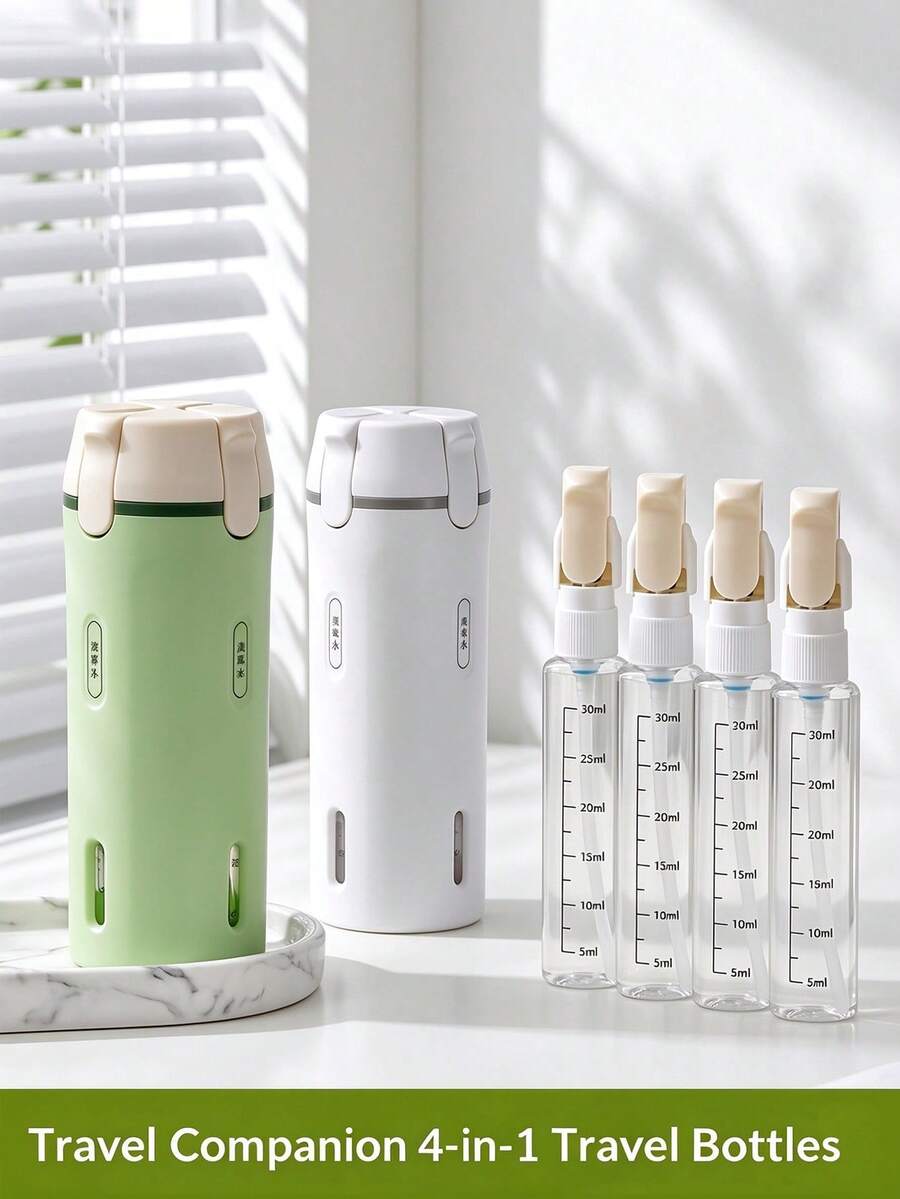 4-In-1 Leak-Proof Travel Dispenser Bottle Set, Reusable Round Plastic Containers, Suitable For Shampoo, Body Wash And Lotion, Portable Travel Toiletries Set - Multicolor - View 1