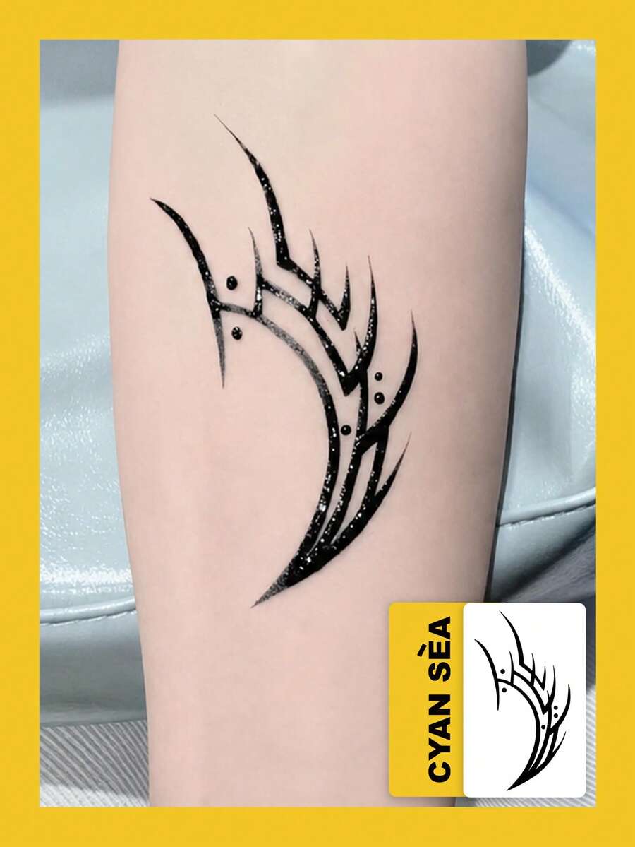 1pc Herbal Temporary Tattoo Sticker, Sharp Streamline Totem Line Pattern, Realistic Fake Tattoo Design, Ideal For Daily Wear, Bachelorette Party Favors, Music Festivals, Games, Graduation Gifts, Lasts 7-14 Days