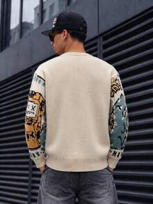 Sweater Pria ANDREILEE, Modis Kasual Serbaguna untuk di Rumah, Perjalanan, Liburan, Motif Dinosaurus, Mesin Permainan, Leher Bulat, Lengan Panjang, Longgar, Bergaris, Pullover, Pakaian Luar Musim Gugur/Dingin - Aprikot - View 4