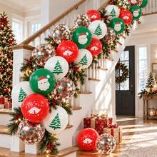 20pcs Christmas Printed Latex Balloons, Including Colorful Confetti Balloons, Christmas Tree, Santa Claus Printed Design, Suitable For Christmas, Christmas Birthday, Christmas Balloon Garland Set, Home Christmas Decoration - Multicolor - View 3