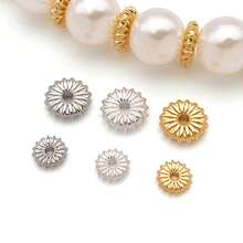 5pcs 18K Gold Plated Wavy Edge Sunflower Spacer Beads Disc Flower Metal Loose Beads Wheel For DIY Bracelet Necklace Jewelry Making - Multicolor - View 2
