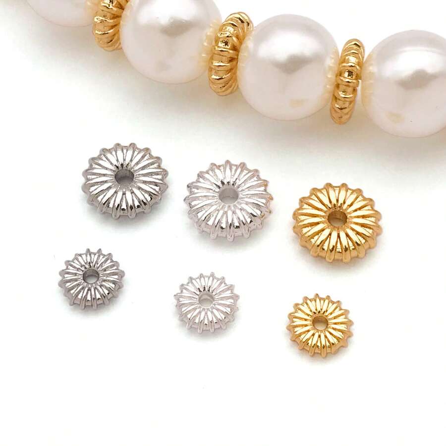 5pcs 18K Gold Plated Wavy Edge Sunflower Spacer Beads Disc Flower Metal Loose Beads Wheel For DIY Bracelet Necklace Jewelry Making