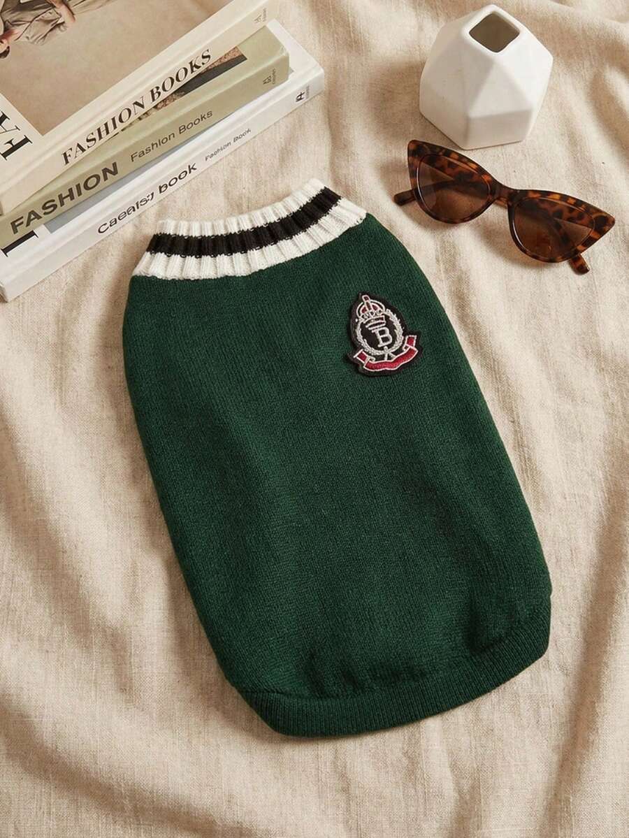Polyester Round Neck Knitted Sweater, Breathable Thin Wool College Style, Suitable For Cats And Dogs To Wear Indoors And Outdoors All Year Round (Product Size Runs Small, Recommend Buying 1-2 Sizes Larger) - Green - View 1