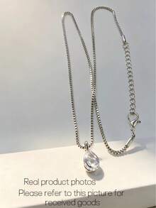 1pc Fashion Teardrop Pendant Necklace, Suitable For Women's Daily Wear - Silver - View 6