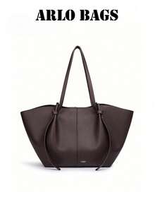 Tote Bag, Wide Body Design With Long Shoulder Strap, Comes With Matching Color Storage Pouch And Pom Pom Charm. Ample Storage Space For Books, Tablets And Other Personal Items, Shoulder Carry, Natural Leather Texture, Minimalist And Timeless, Suitable For Daily Commute And Travel. - Coffee - View 2
