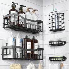 Adhesive Shower Caddy, 5pcs Rust-Proof Stainless Steel Bathroom Storage Rack, Large Capacity, No Drilling Required, Suitable For Bathroom Storage And Home Decor - Gold - View 1