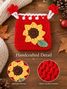 1pc Autumn And Winter Colorful Wool Cute Dopamine Crochet Zero Wallet Storage Bag Card Bag Key Bag Red Bag Perfume Bag Gift For Women Christmas Gift - Multicolor - View 5