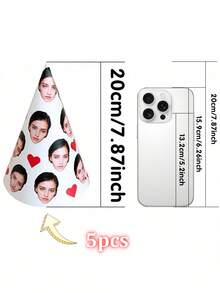 1/5/10/20件客製化臉部圓錐派對帽，個性化照片紙生日帽附愛心印花，3種尺寸，趣味派對裝飾，適用於生日、單身女郎派對、週年紀念，20-70歲生日裝飾，中性客製化照片帽，個性化寵物臉部帽 - 多色2 - 查看 16