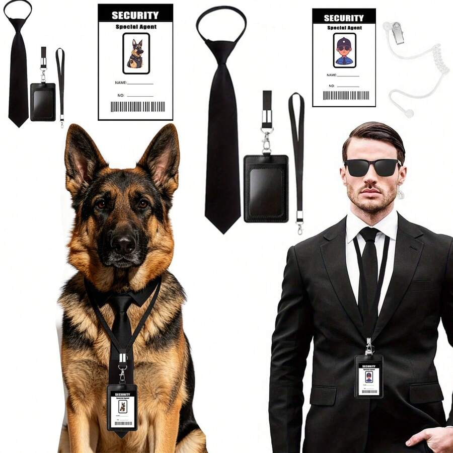 Agent Costume Accessory Set, Pre-Tied Black Tie, Lanyard ID Badge Holder, Security ID Card And Earphone Props, Suitable For Halloween Cosplay - Party Theme - View 1