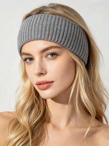 1pc Women's Solid Color Ribbed Knit Wide Headband, Elastic Warm Headwear For Autumn/Winter, Daily Wear Hair Accessory - Multicolor - View 2
