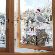 BRUP 1PC Christmas Static Window Clings,Cute Seagulls With Santa Hat & Scarf Window Stickers,Snowflake Glass Decor, Suitable For Home, Shop,Glass Window - Multicolor - View 6