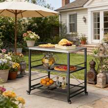 UNIONLINE Foldable Pizza Oven Table, Outdoor Kitchen Trolley Cart On Wheels 80x60x90cm - Silver - View 1