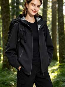 Women's Hiking Mountain Jacket, Autumn/Winter Outdoor Running Workout Hooded Softshell Climbing Fishing Sports Jacket - Black - View 1