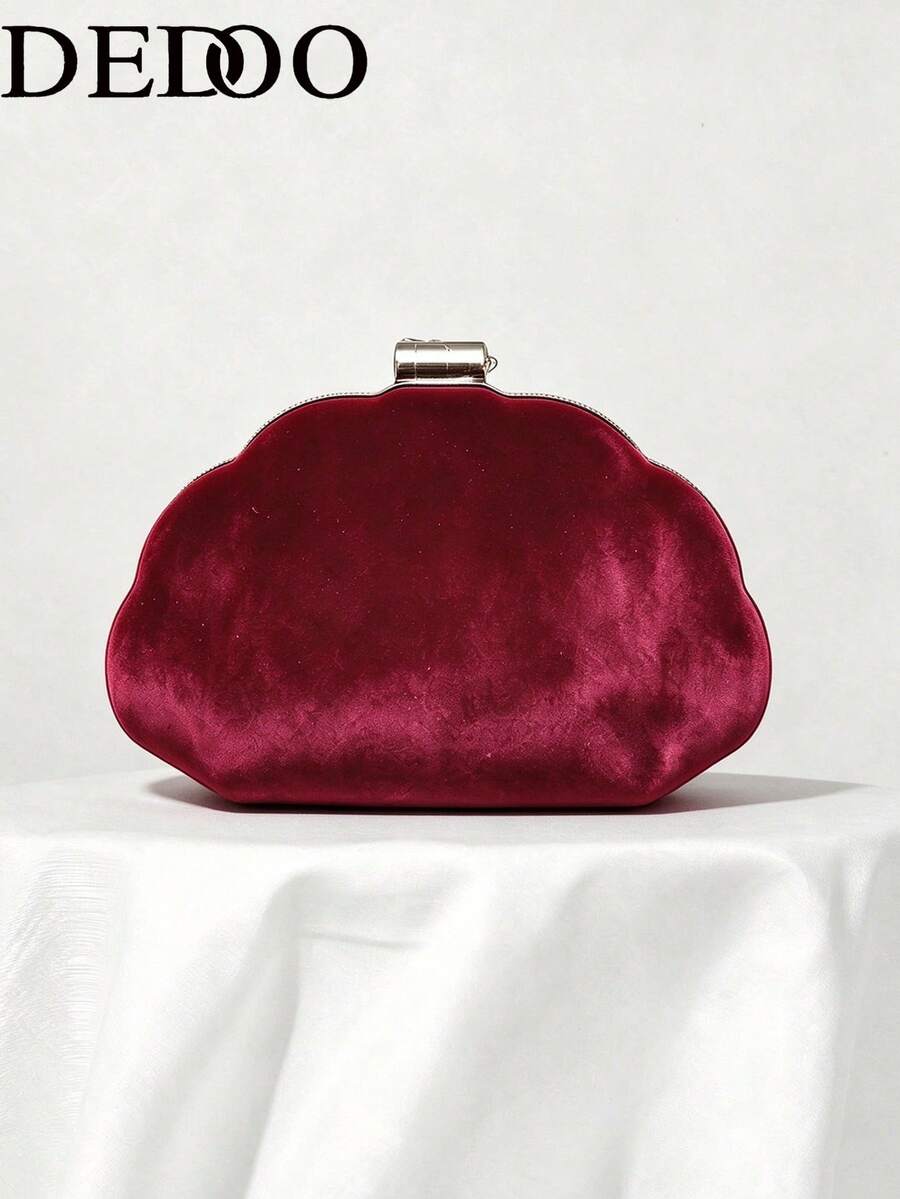 Women's Evening Clutch Bag, Shell Bag,Burgundy Suede Fabric, Scalloped ...