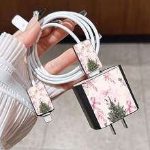 4pcs 2D Flat Design Bow Christmas Tree Phone Charger Protector Set, Charger Head Cover + Cable Protector + Storage Rope, Compatible With IPhone 20W/18W Charger - Multicolor - View 4