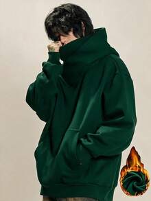 男士休閒時尚獨特高 CP 值輕量柔軟聚酯纖維連帽衛衣 多功能上衣 通勤必備 - 墨綠色 - 查看 2