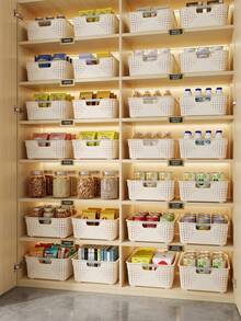 4pcs White Plastic Baskets, Home Storage And Organization Baskets With Handles, Space-Saving Woven Storage Bins Plastic Storage Baskets, For Organizing Cabinets, Closets, Shelves, Countertops 1/3/4pcs - Multicolor - View 6